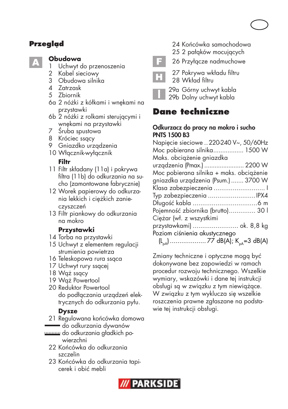 Dane techniczne | Parkside PNTS 1500 B3 User Manual | Page 19 / 100