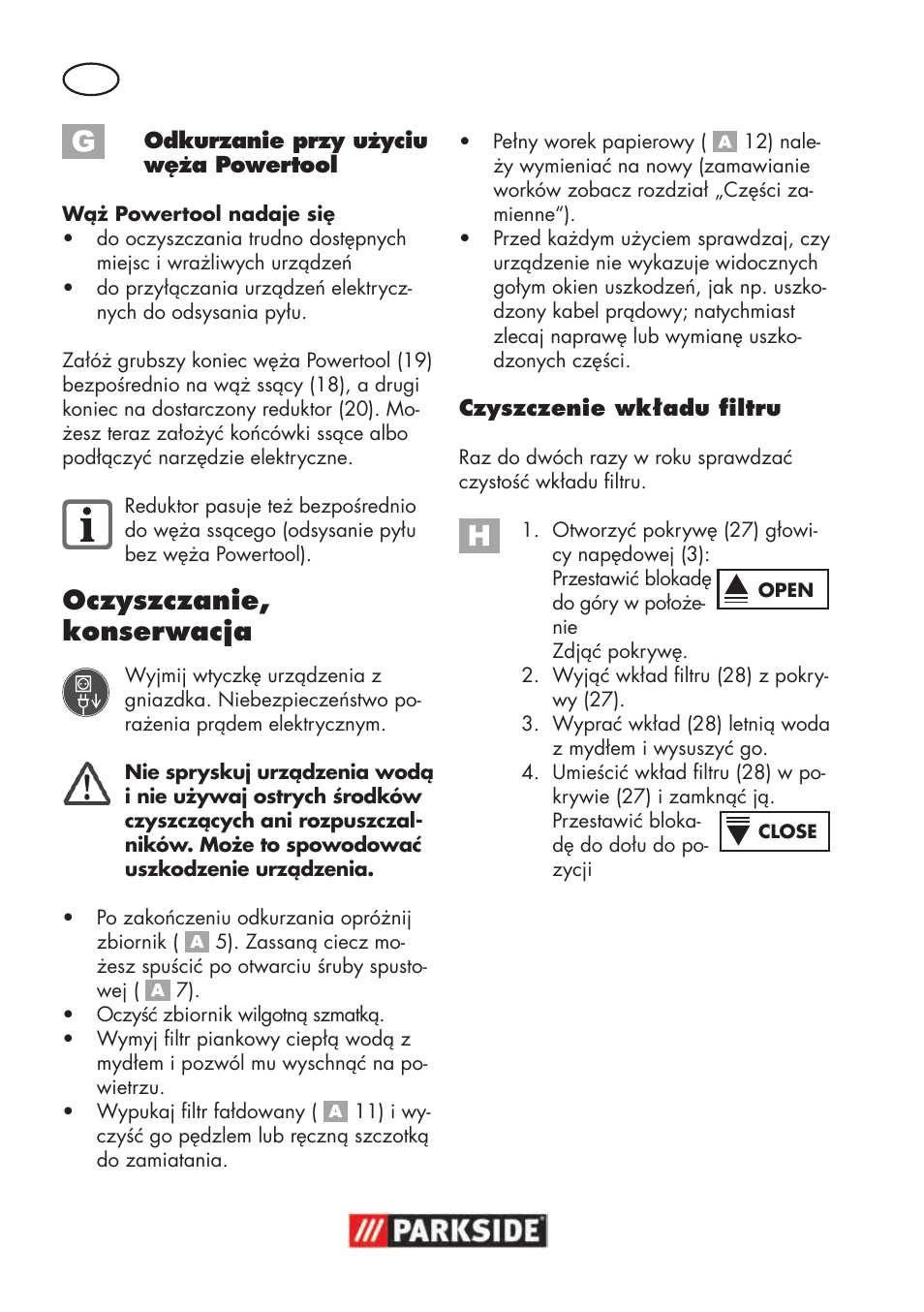 Oczyszczanie, konserwacja | Parkside PNTS 1500 B3 User Manual | Page 24 / 100