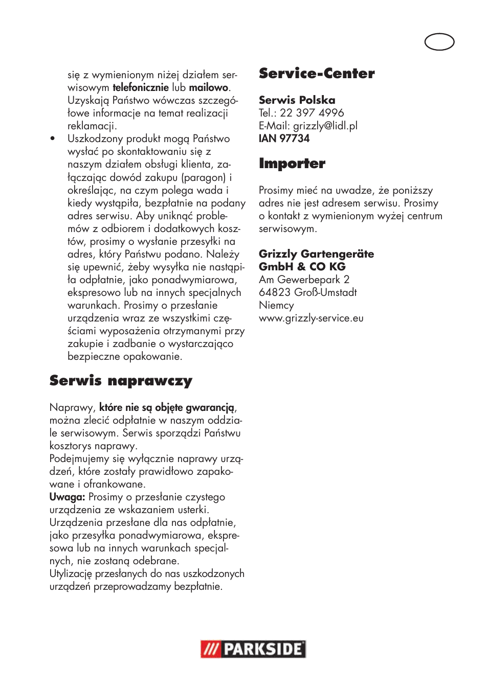 Serwis naprawczy, Service-center, Importer | Parkside PNTS 1500 B3 User Manual | Page 29 / 100