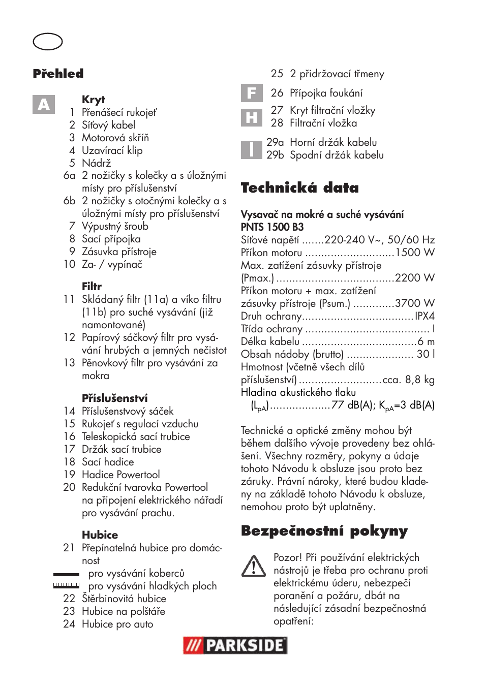 Technická data, Bezpečnostní pokyny | Parkside PNTS 1500 B3 User Manual | Page 32 / 100