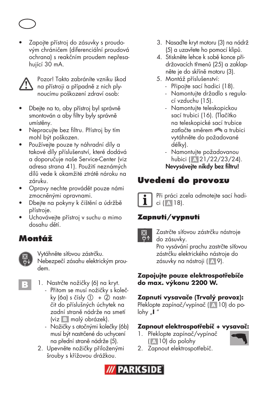 Montáž, Uvedení do provozu | Parkside PNTS 1500 B3 User Manual | Page 34 / 100