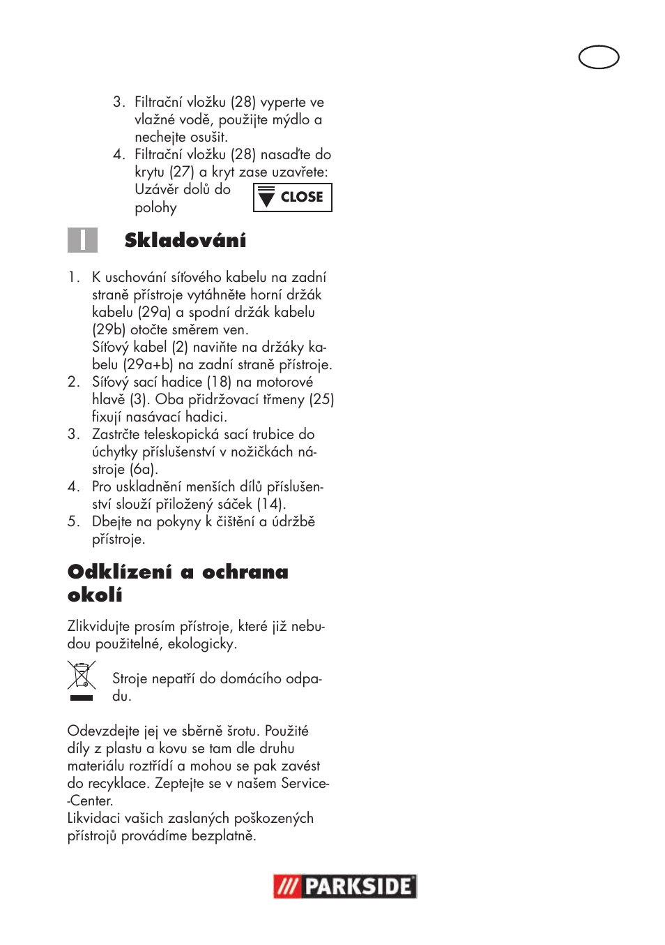 Skladování, Odklízení a ochrana okolí | Parkside PNTS 1500 B3 User Manual | Page 37 / 100