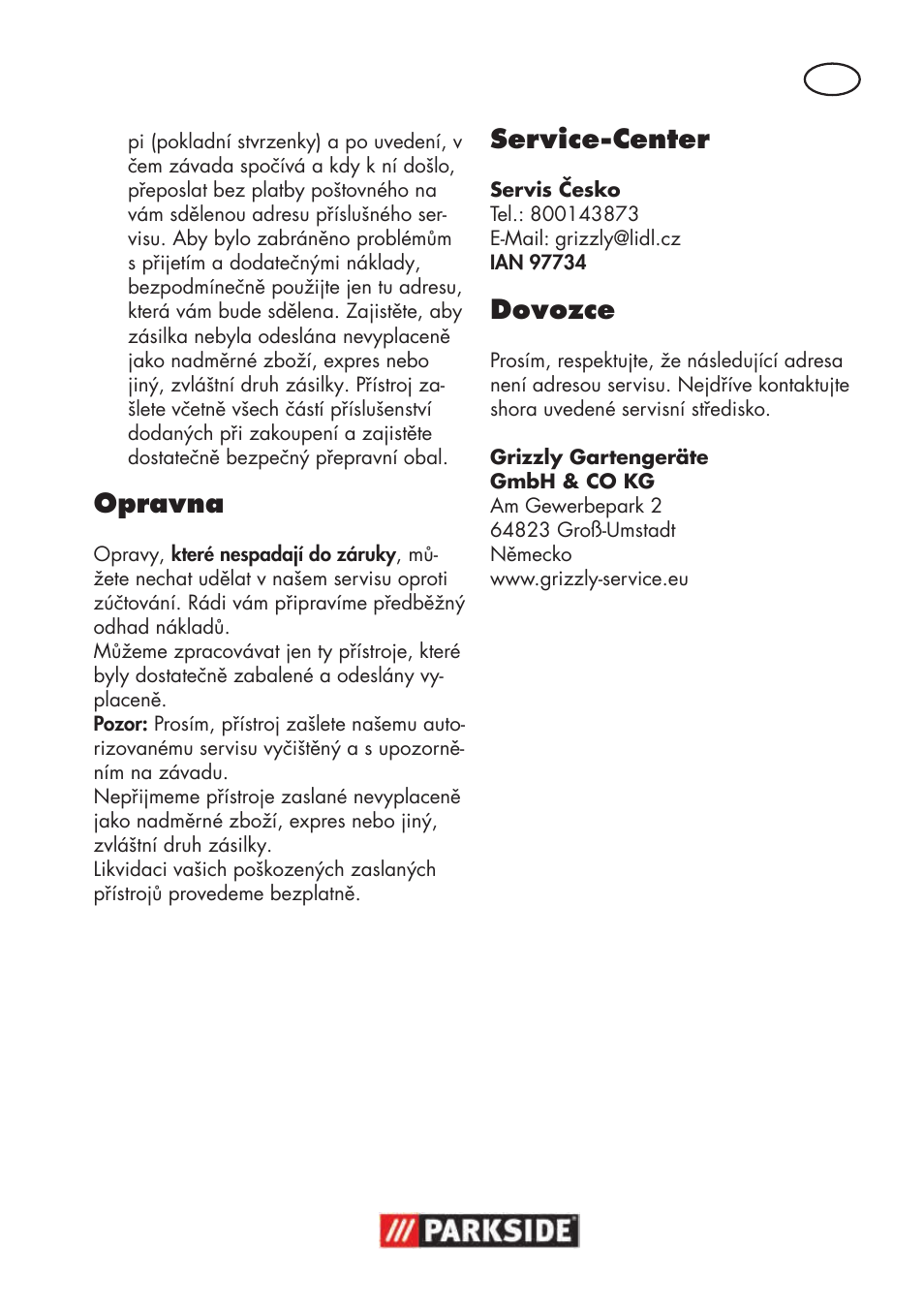 Opravna, Service-center, Dovozce | Parkside PNTS 1500 B3 User Manual | Page 41 / 100