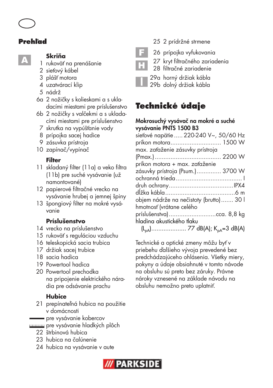 Technické údaje | Parkside PNTS 1500 B3 User Manual | Page 44 / 100