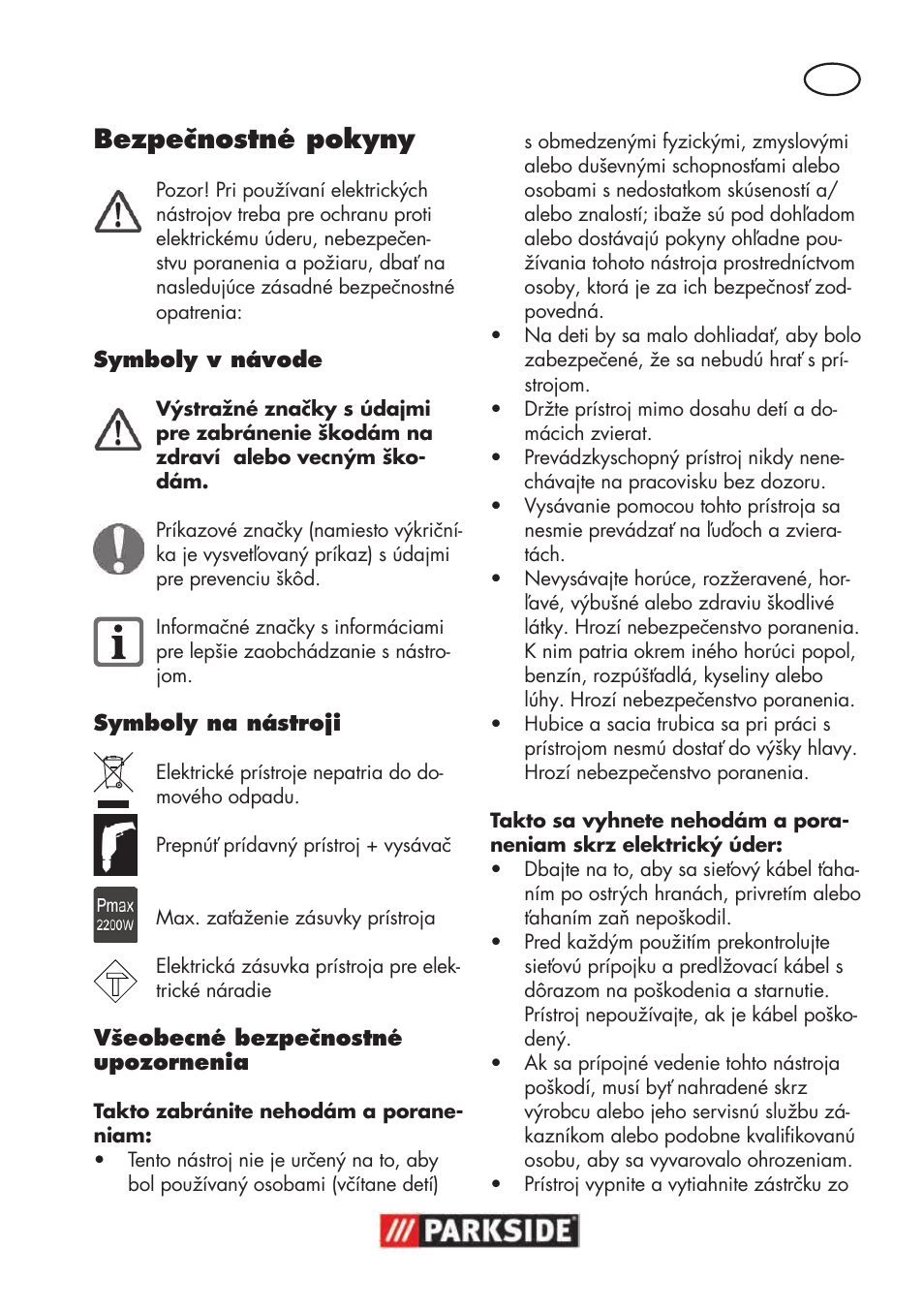 Bezpečnostné pokyny | Parkside PNTS 1500 B3 User Manual | Page 45 / 100