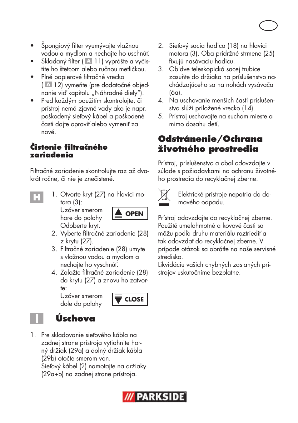 Úschova, Odstránenie/ochrana životného prostredia | Parkside PNTS 1500 B3 User Manual | Page 49 / 100