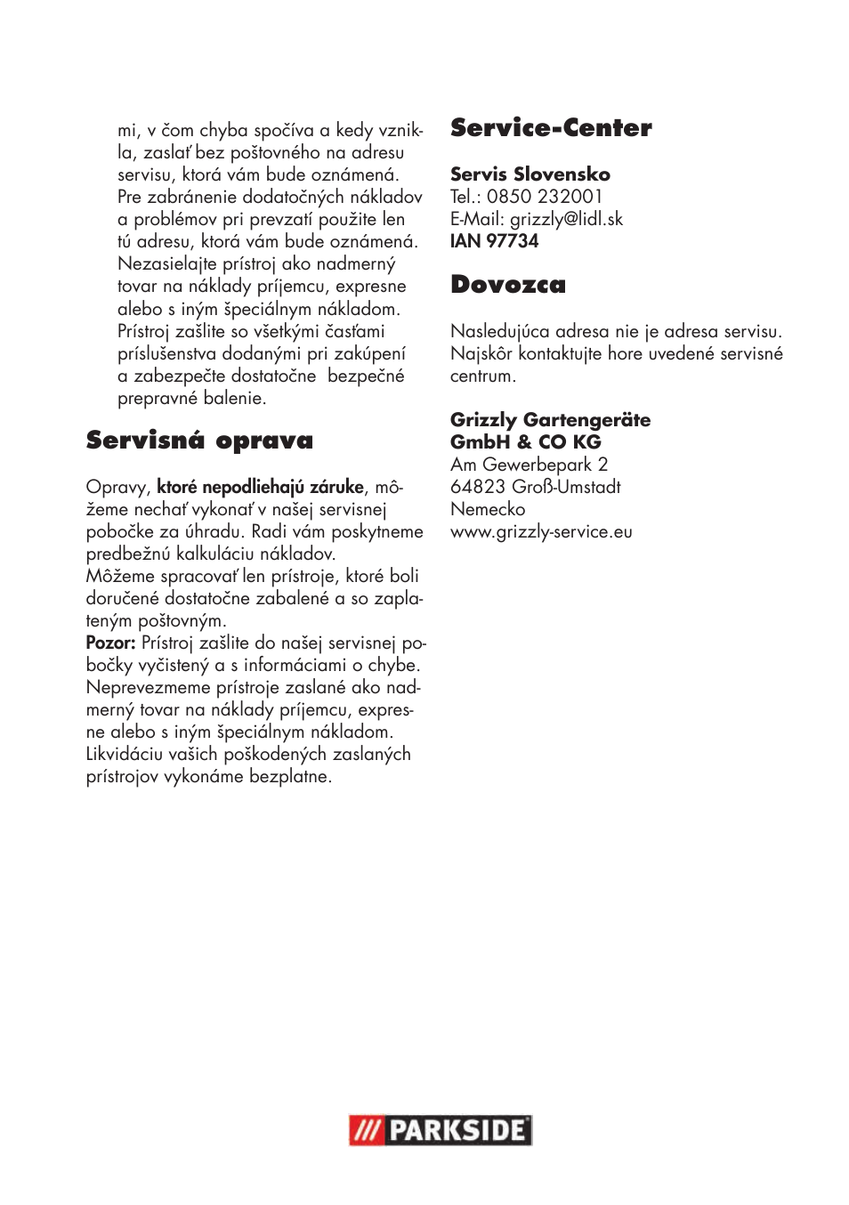 Servisná oprava, Service-center, Dovozca | Parkside PNTS 1500 B3 User Manual | Page 53 / 100