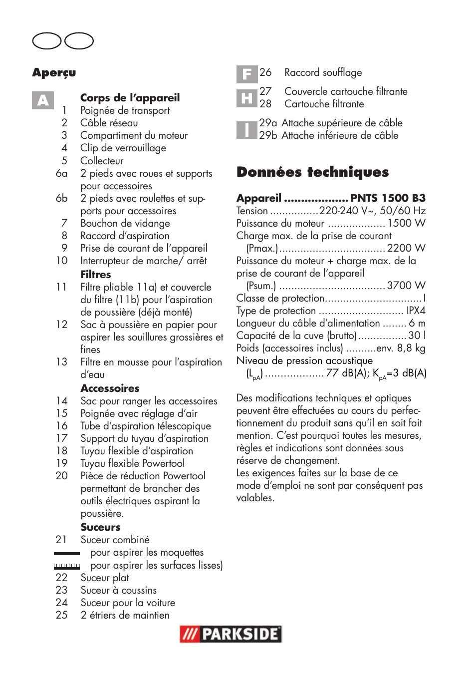 Données techniques, Fr be | Parkside PNTS 1500 B3 User Manual | Page 56 / 100