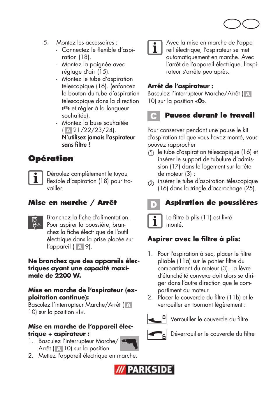 Opération, Fr be | Parkside PNTS 1500 B3 User Manual | Page 59 / 100
