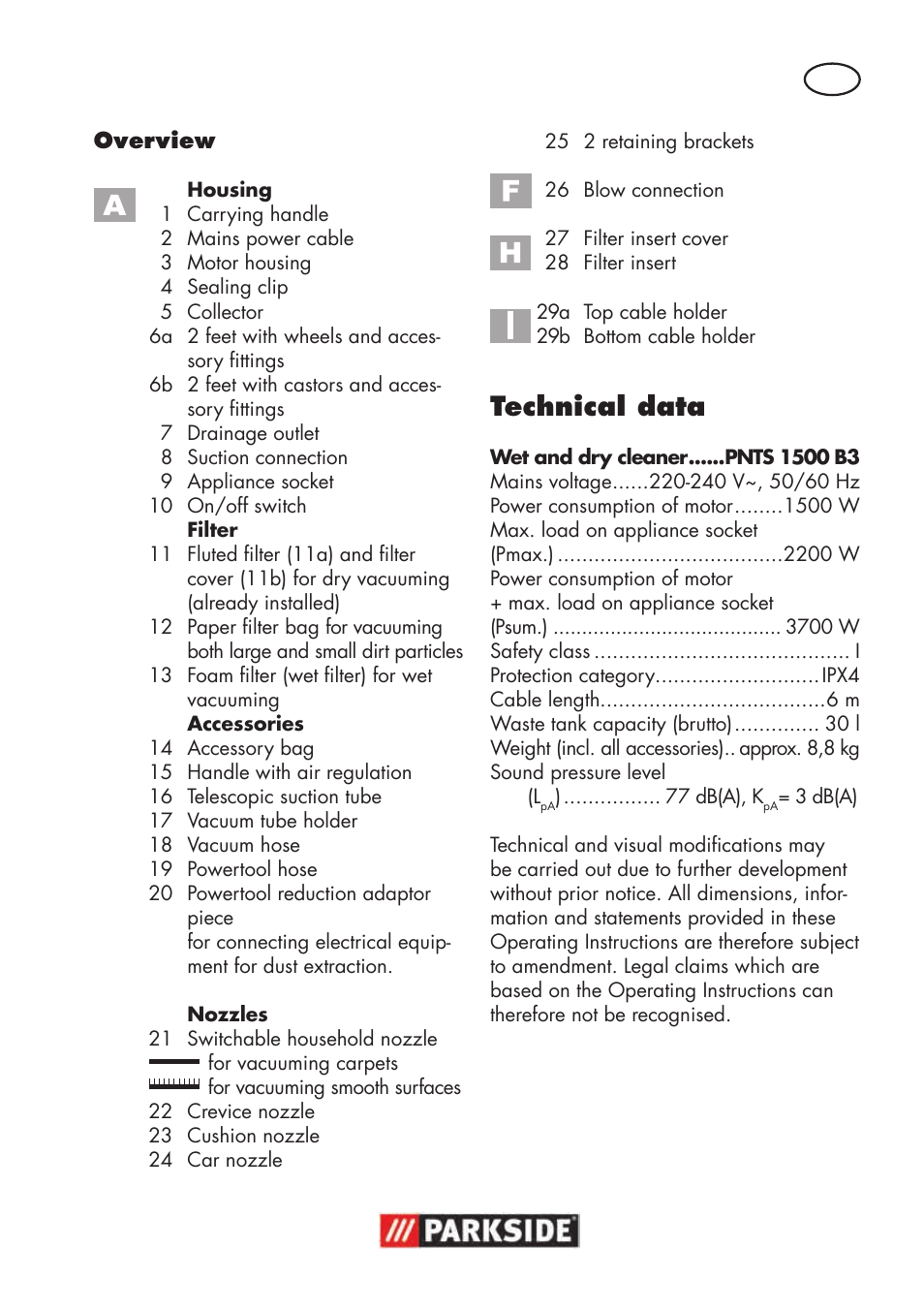 Technical data | Parkside PNTS 1500 B3 User Manual | Page 7 / 100