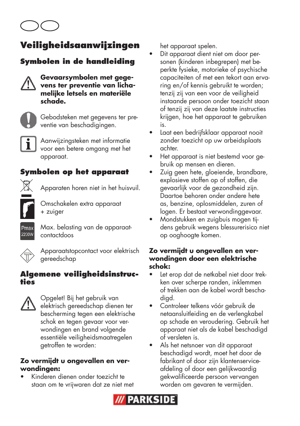 Veiligheidsaanwijzingen, Nl be | Parkside PNTS 1500 B3 User Manual | Page 70 / 100