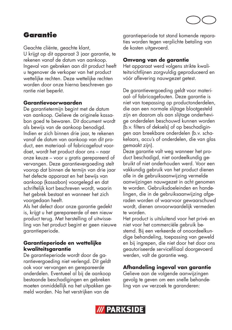 Garantie, Be nl | Parkside PNTS 1500 B3 User Manual | Page 77 / 100