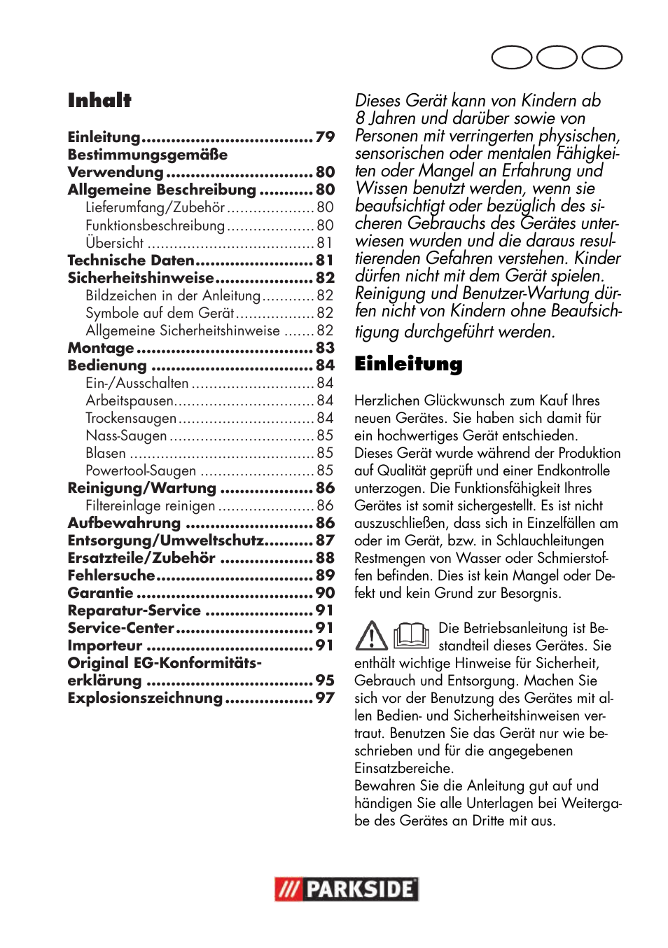 Inhalt, Einleitung | Parkside PNTS 1500 B3 User Manual | Page 79 / 100