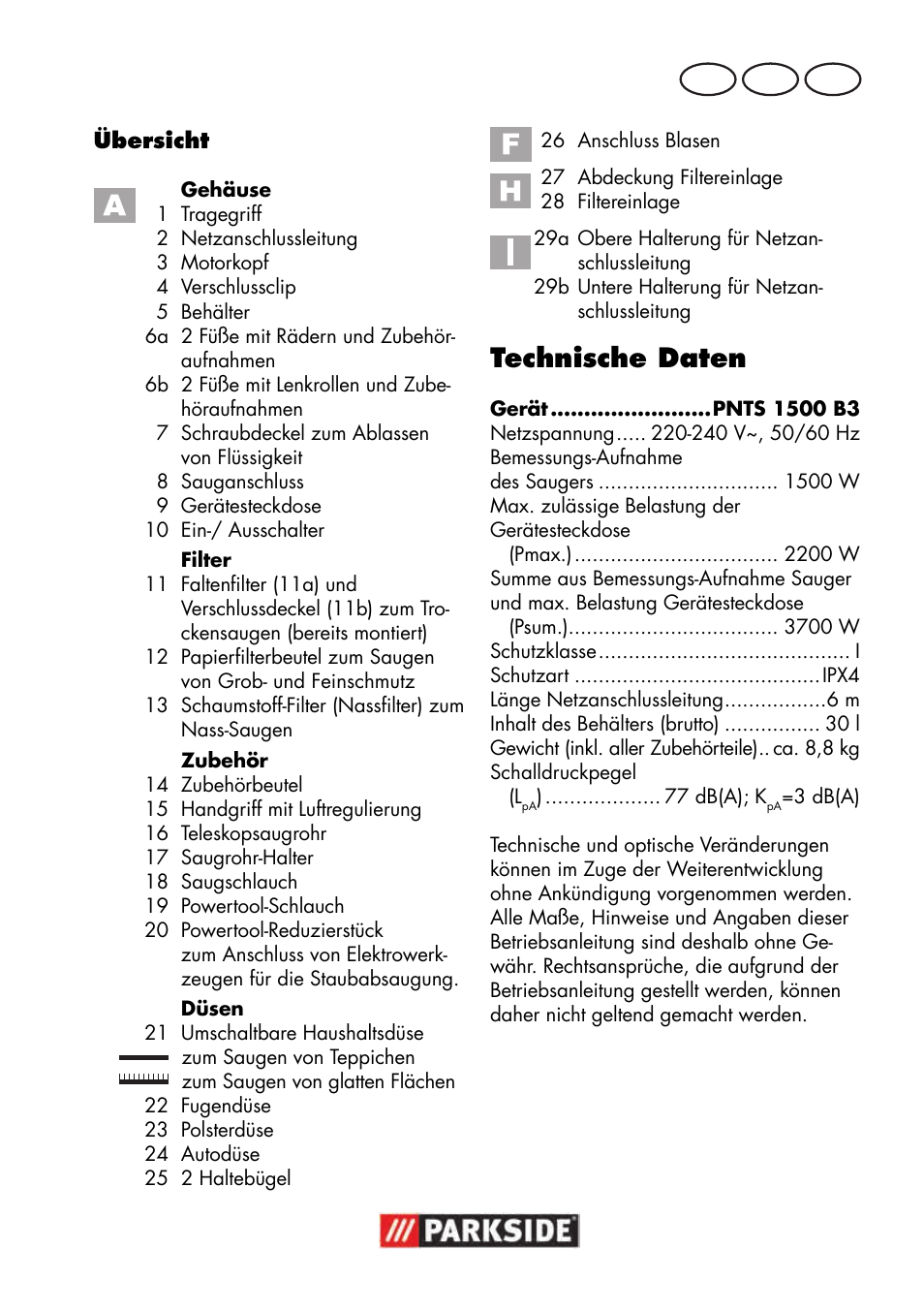 Technische daten, De at ch | Parkside PNTS 1500 B3 User Manual | Page 81 / 100