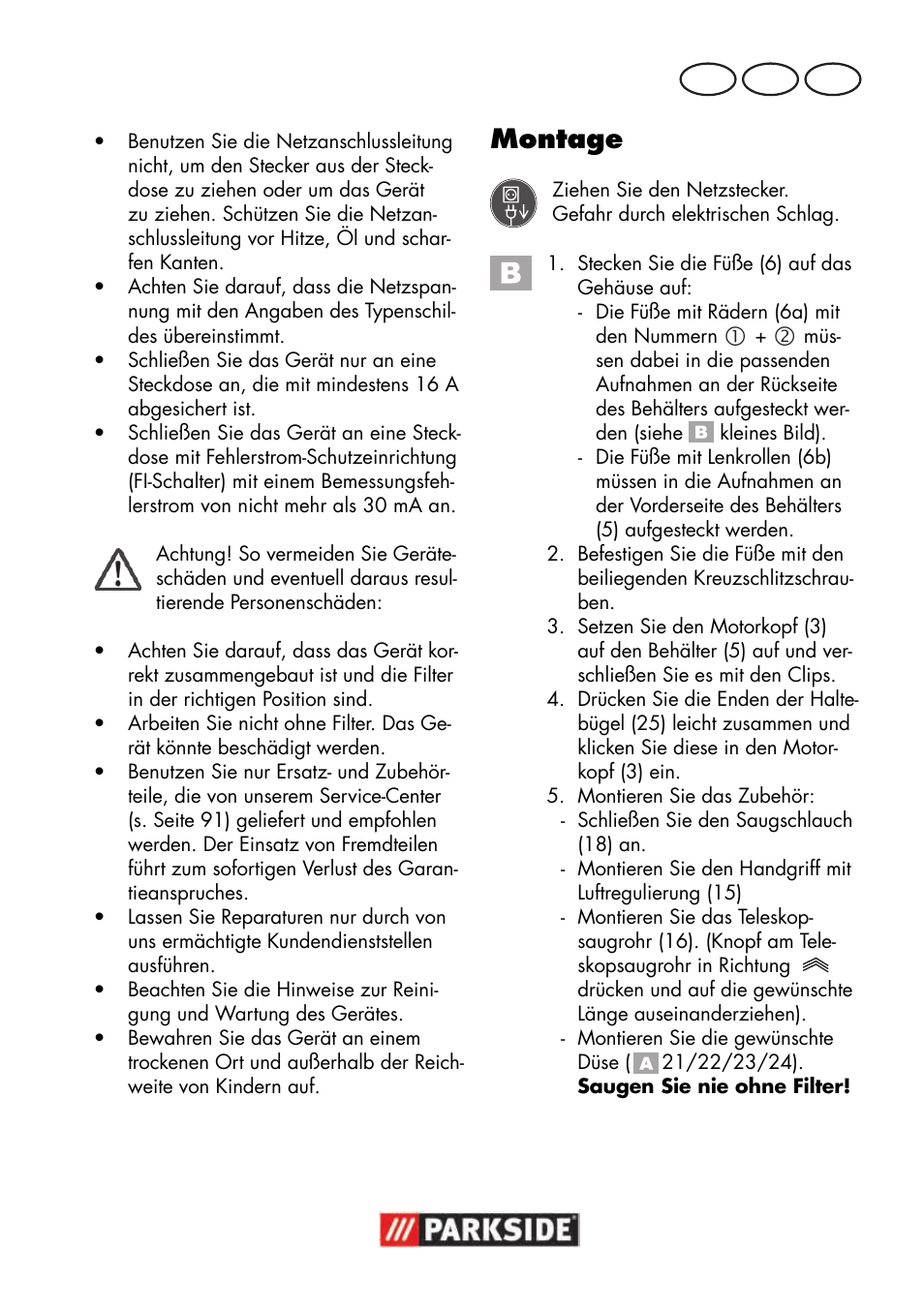 Montage, De at ch | Parkside PNTS 1500 B3 User Manual | Page 83 / 100
