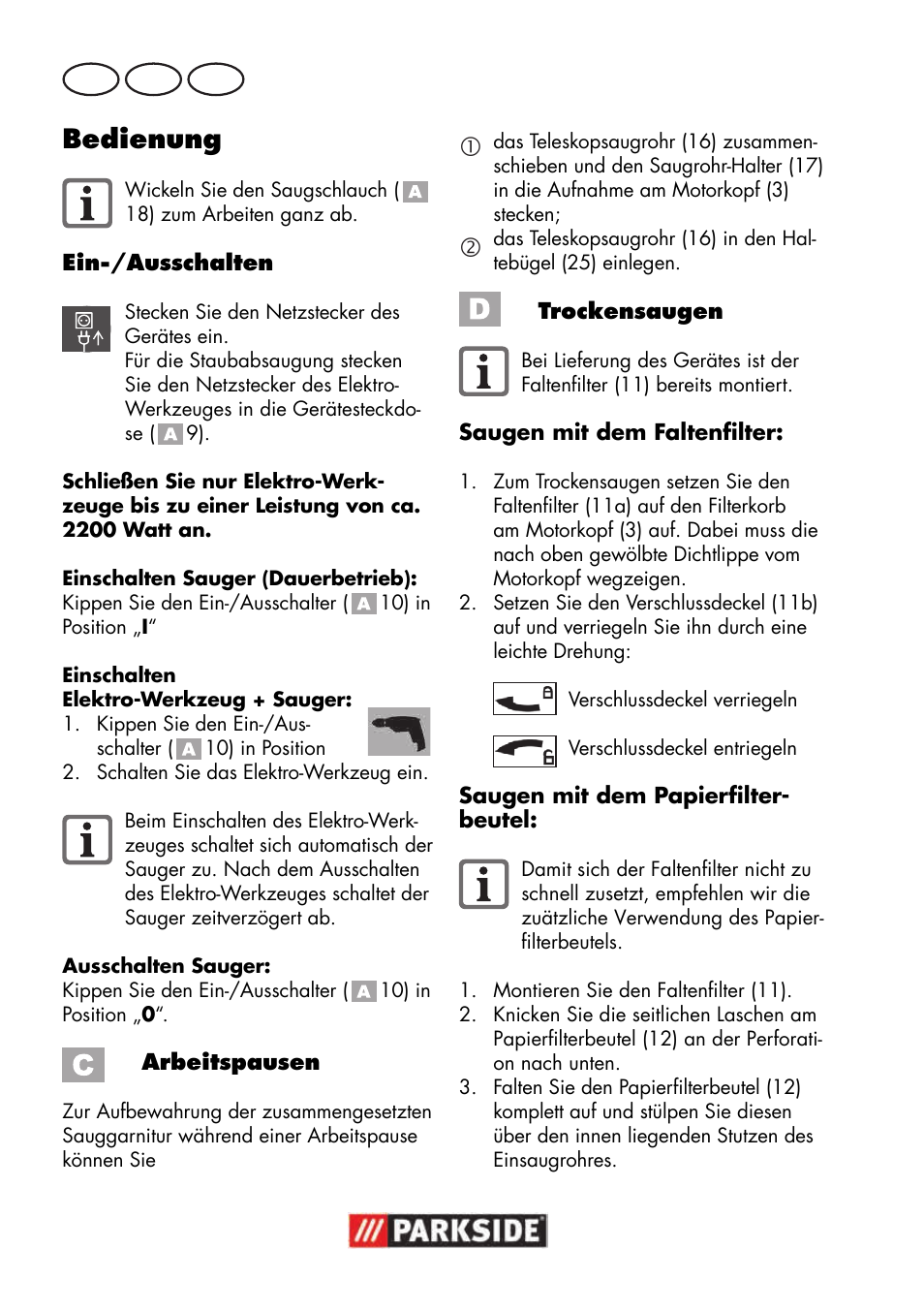 Bedienung, De at ch | Parkside PNTS 1500 B3 User Manual | Page 84 / 100