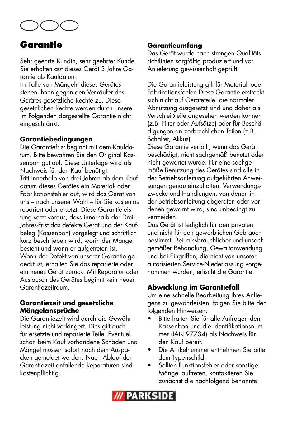Garantie, De at ch | Parkside PNTS 1500 B3 User Manual | Page 90 / 100