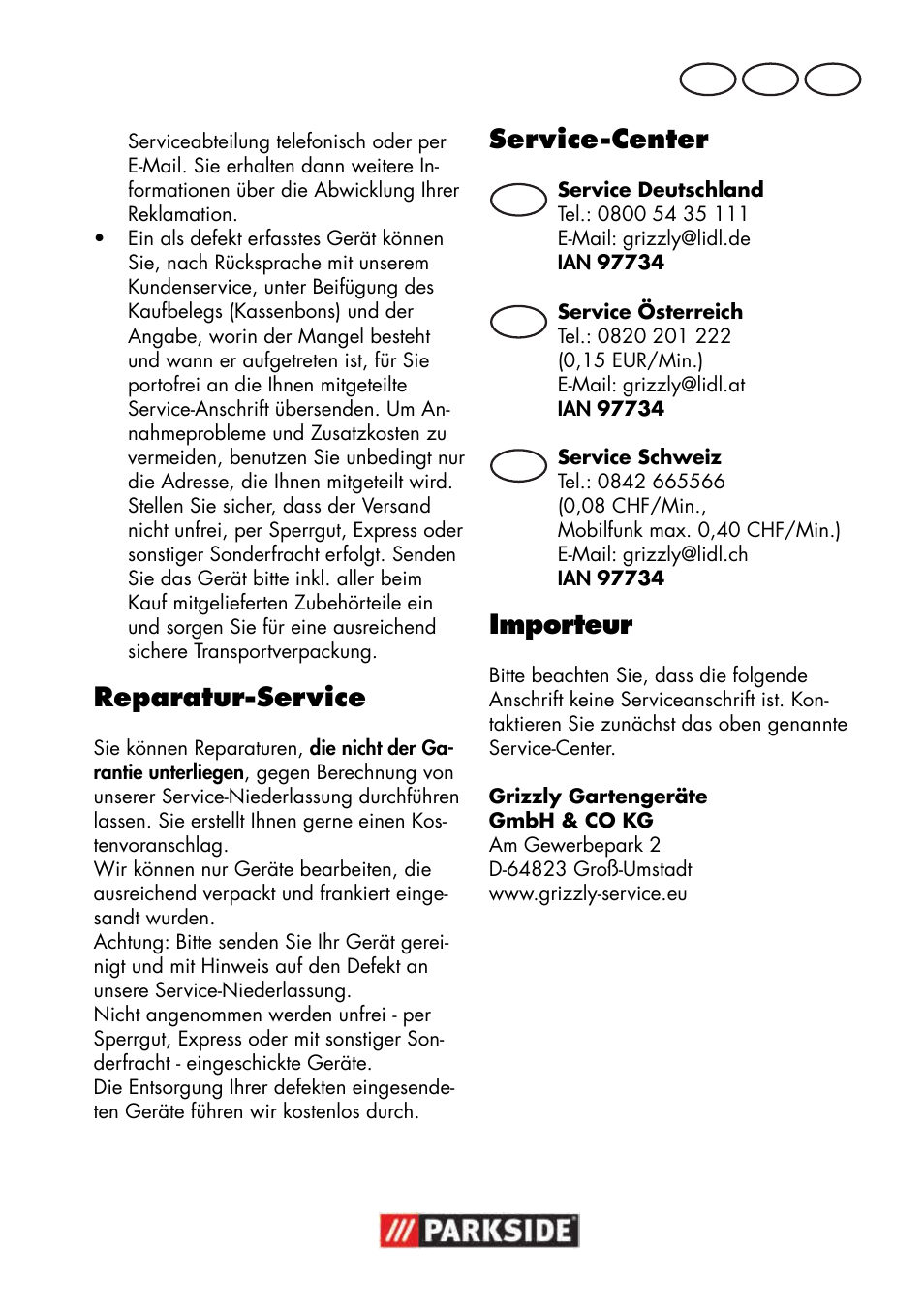 Reparatur-service, Service-center, Importeur | Parkside PNTS 1500 B3 User Manual | Page 91 / 100