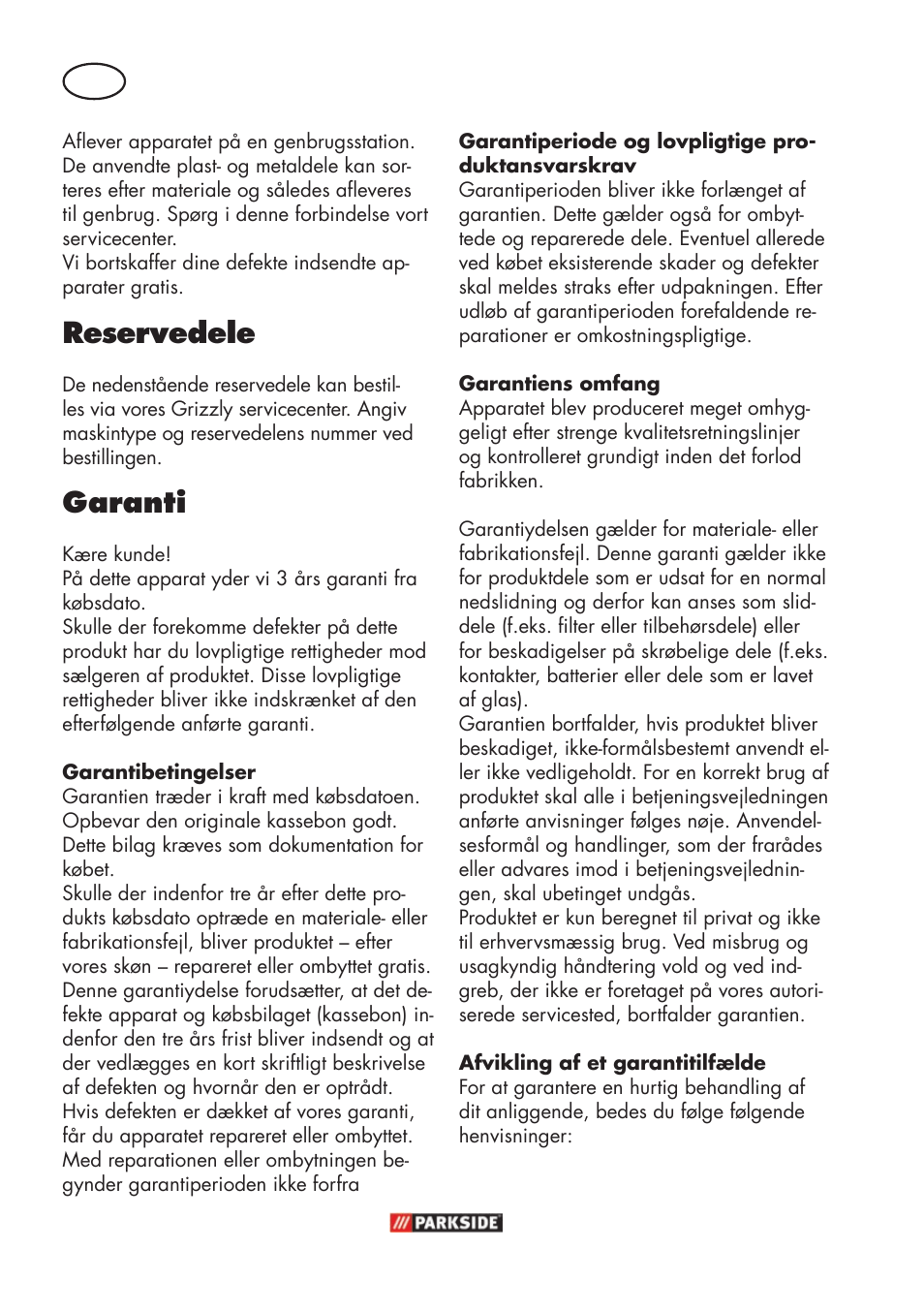 Reservedele, Garanti | Parkside PFR 30 A1 User Manual | Page 18 / 42