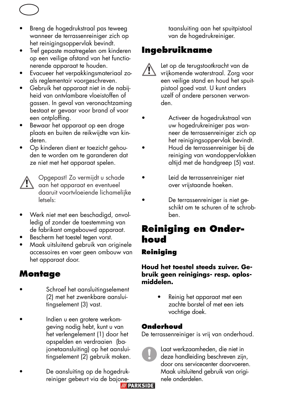 Reiniging en onder- houd, Montage, Ingebruikname | Parkside PFR 30 A1 User Manual | Page 28 / 42