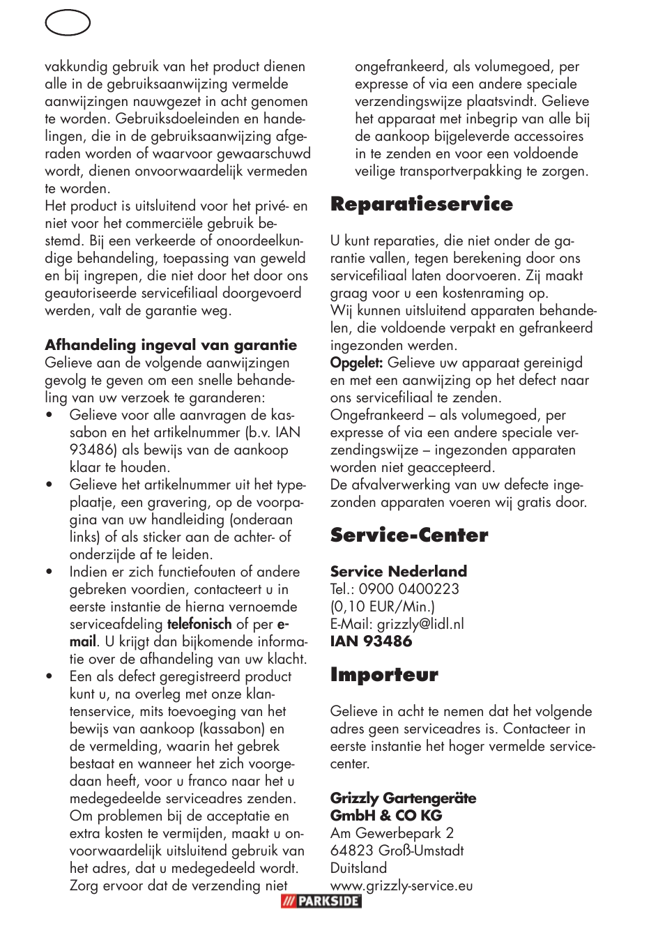 Reparatieservice, Service-center, Importeur | Parkside PFR 30 A1 User Manual | Page 30 / 42