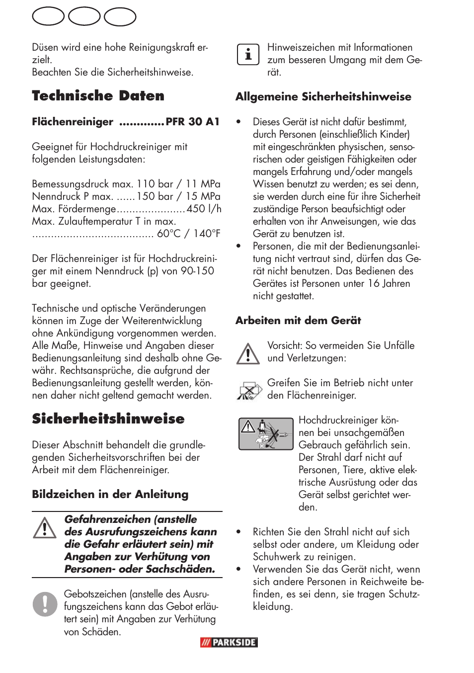 Ch at de, Technische daten, Sicherheitshinweise | Parkside PFR 30 A1 User Manual | Page 32 / 42