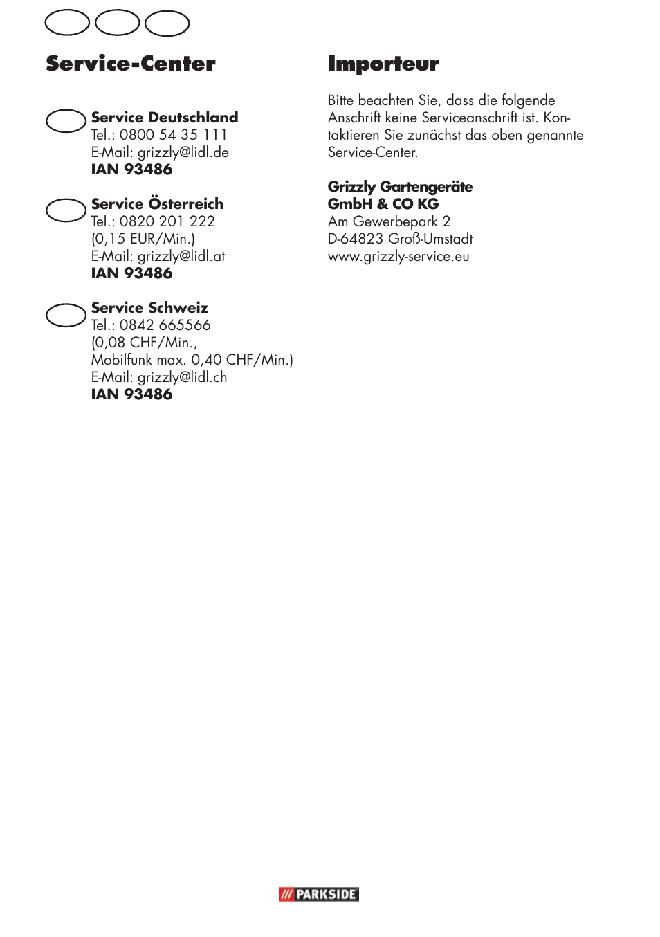 Service-center, Importeur, Ch at de | Parkside PFR 30 A1 User Manual | Page 36 / 42