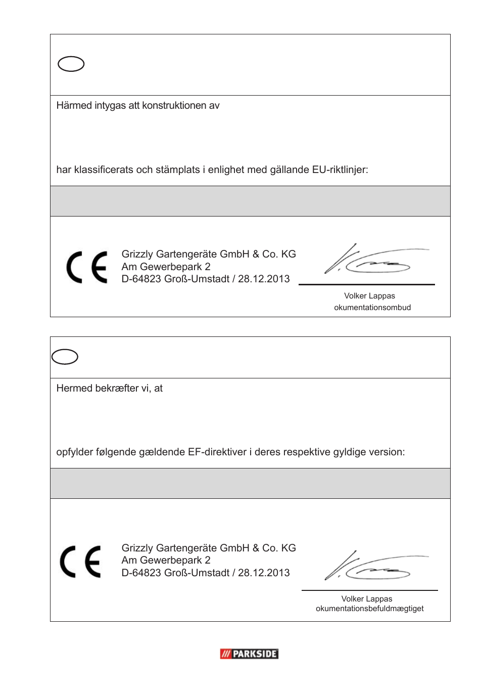 Original ce konformitätserklärung | Parkside PFR 30 A1 User Manual | Page 39 / 42
