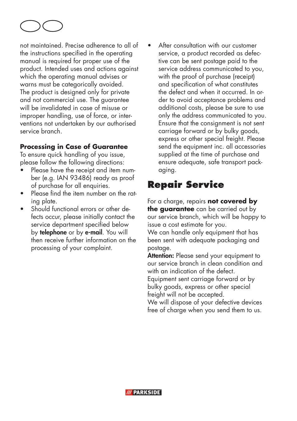 Repair service, Gb ie | Parkside PFR 30 A1 User Manual | Page 8 / 42