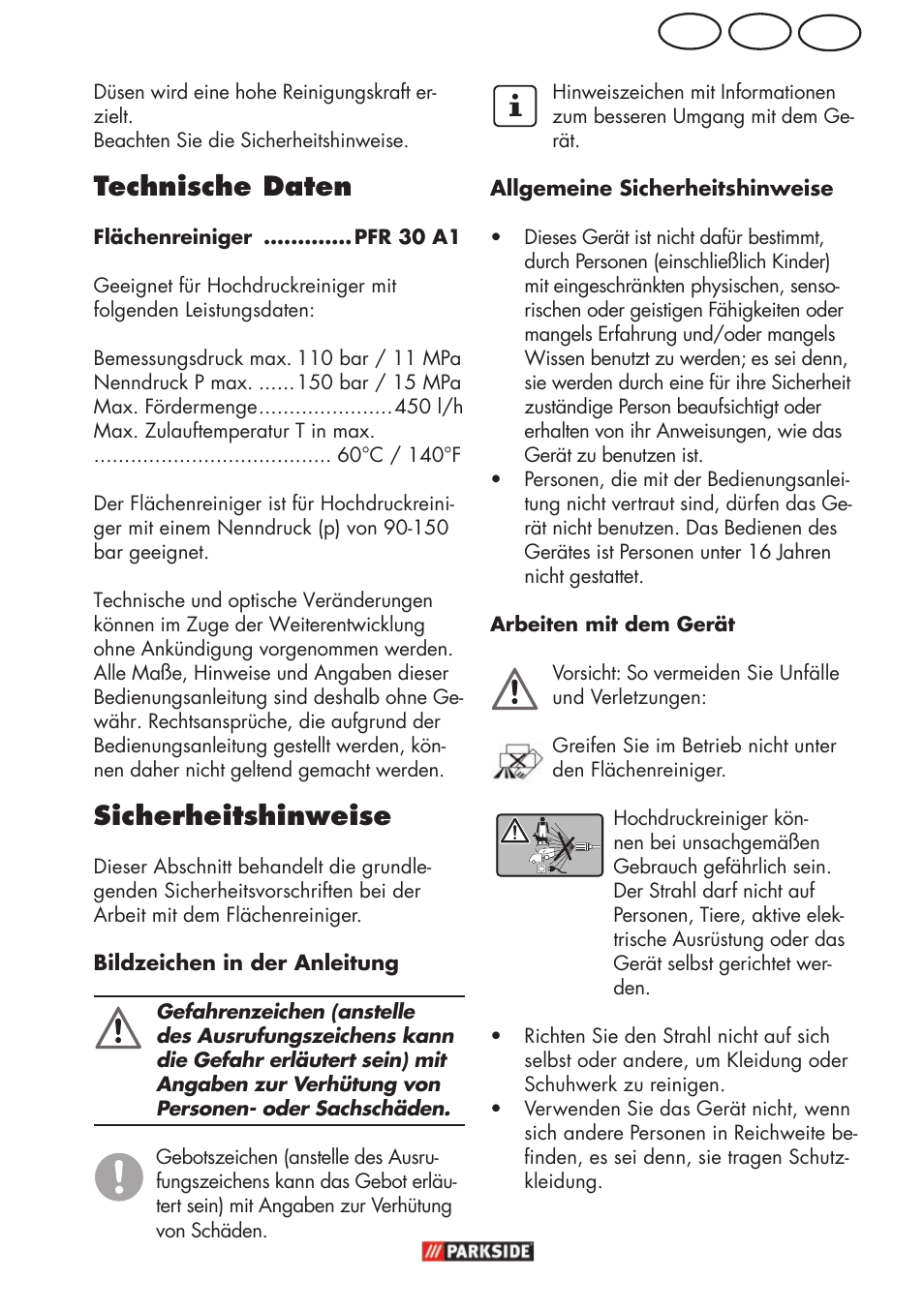 Ch at de, Technische daten, Sicherheitshinweise | Parkside PFR 30 A1 User Manual | Page 11 / 26