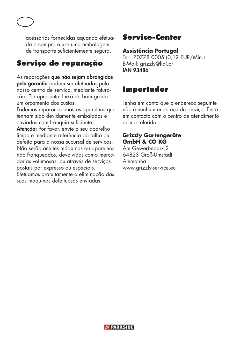 Serviço de reparação, Service-center, Importador | Parkside PFR 30 A1 User Manual | Page 14 / 30