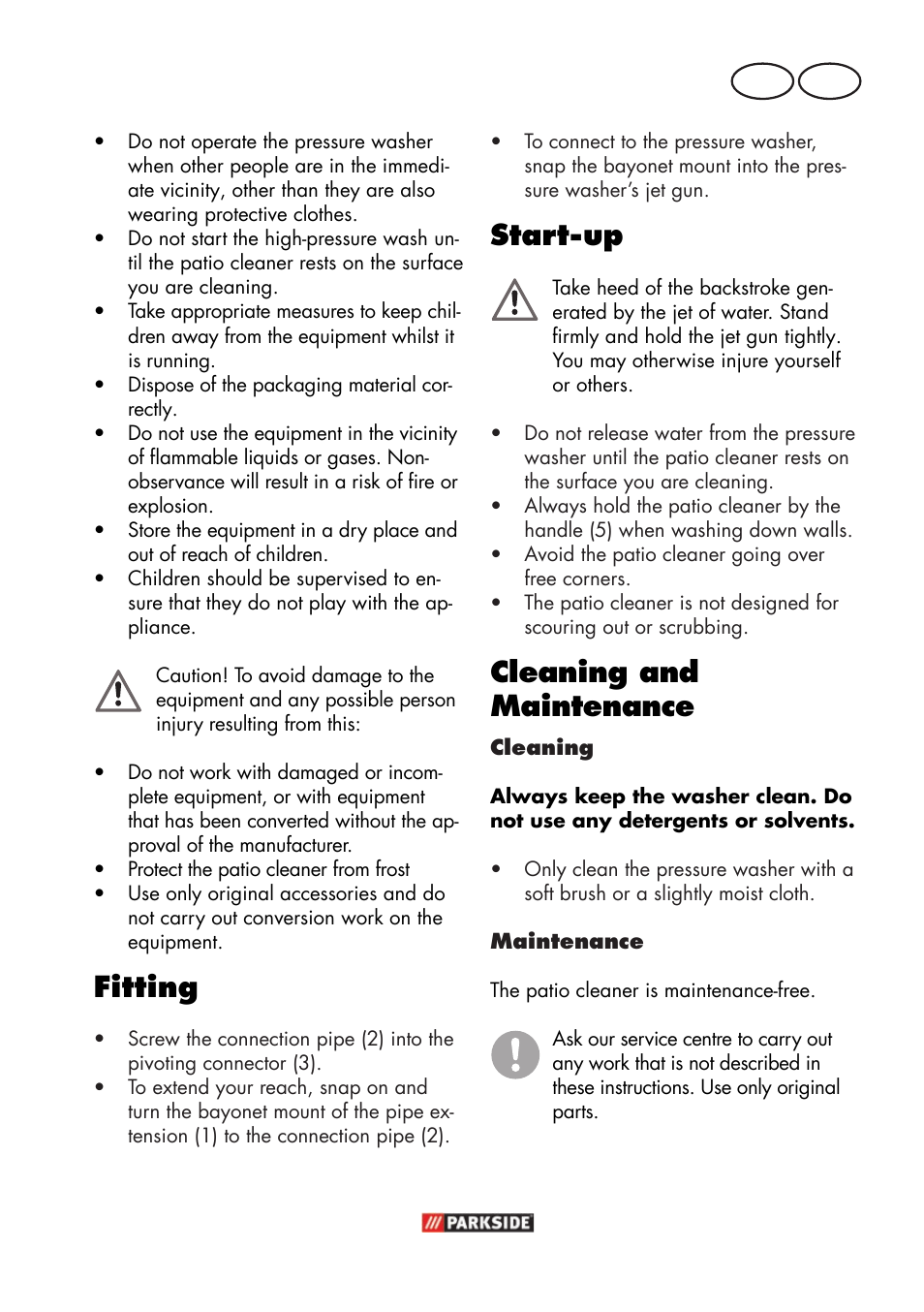 Fitting, Start-up, Cleaning and maintenance | Mt gb | Parkside PFR 30 A1 User Manual | Page 17 / 30