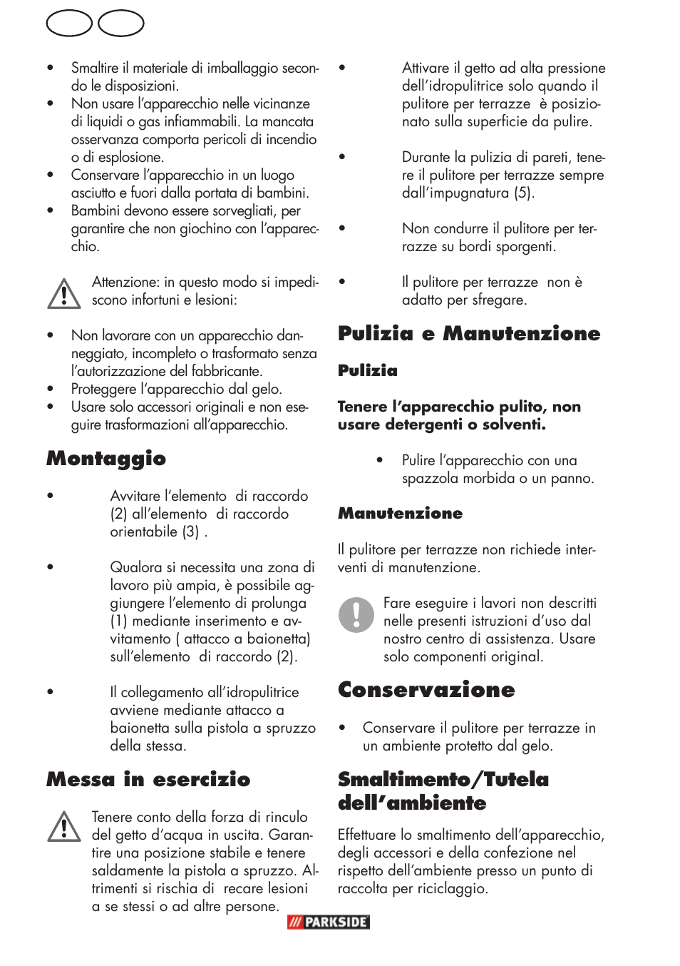 Conservazione, Mt it, Montaggio | Messa in esercizio, Pulizia e manutenzione, Smaltimento/tutela dell’ambiente | Parkside PFR 30 A1 User Manual | Page 6 / 30