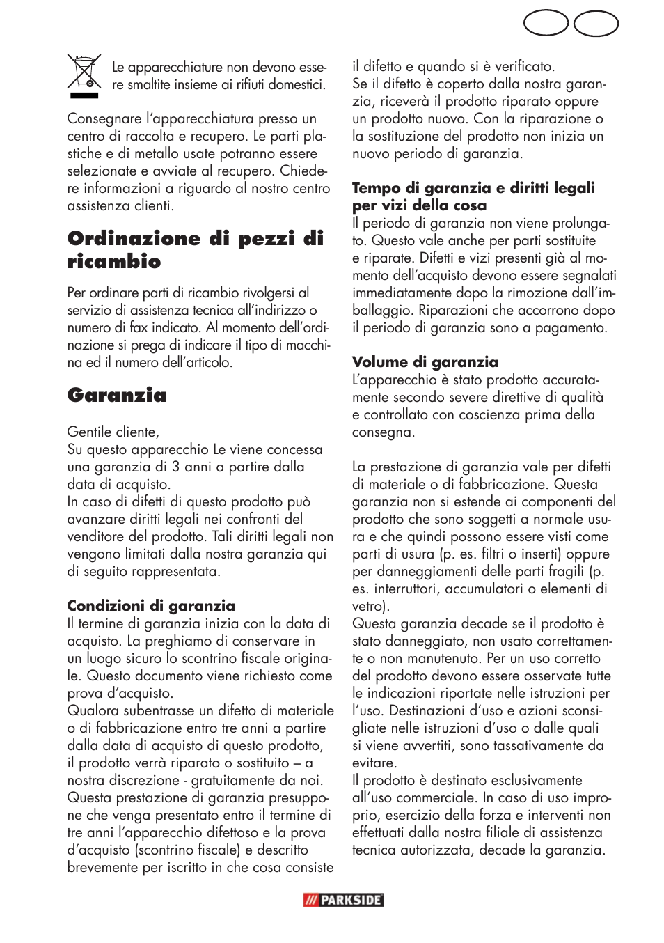 Mt it, Ordinazione di pezzi di ricambio, Garanzia | Parkside PFR 30 A1 User Manual | Page 7 / 30