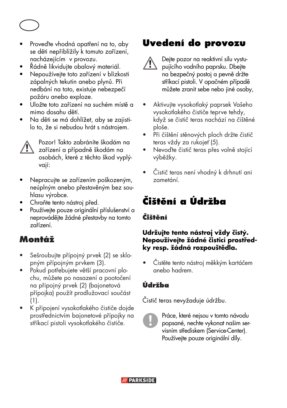 Uvedení do provozu, Čištění a údržba, Montáž | Parkside PFR 30 A1 User Manual | Page 18 / 38