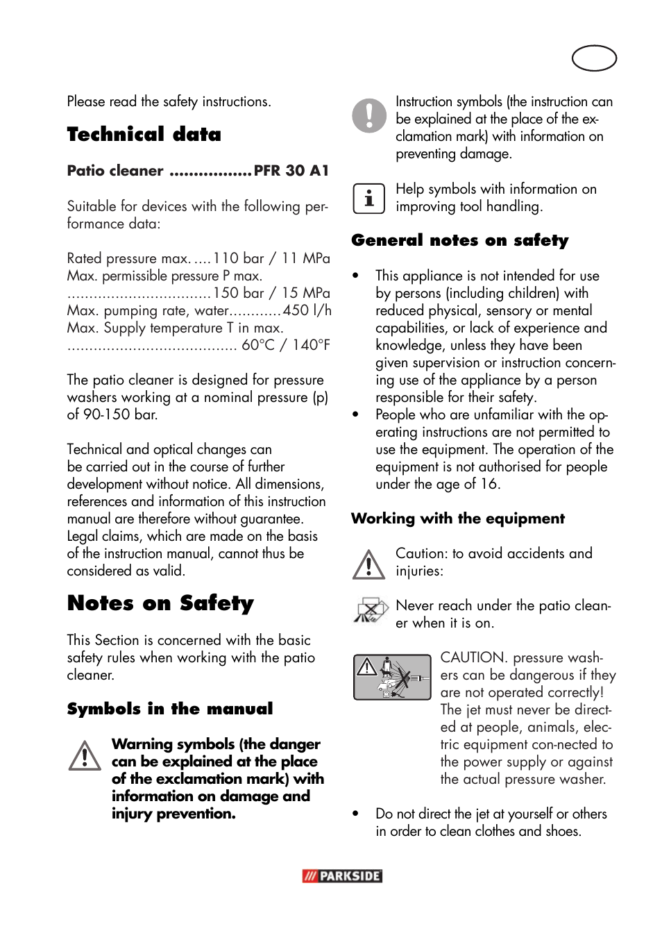 Technical data | Parkside PFR 30 A1 User Manual | Page 5 / 38