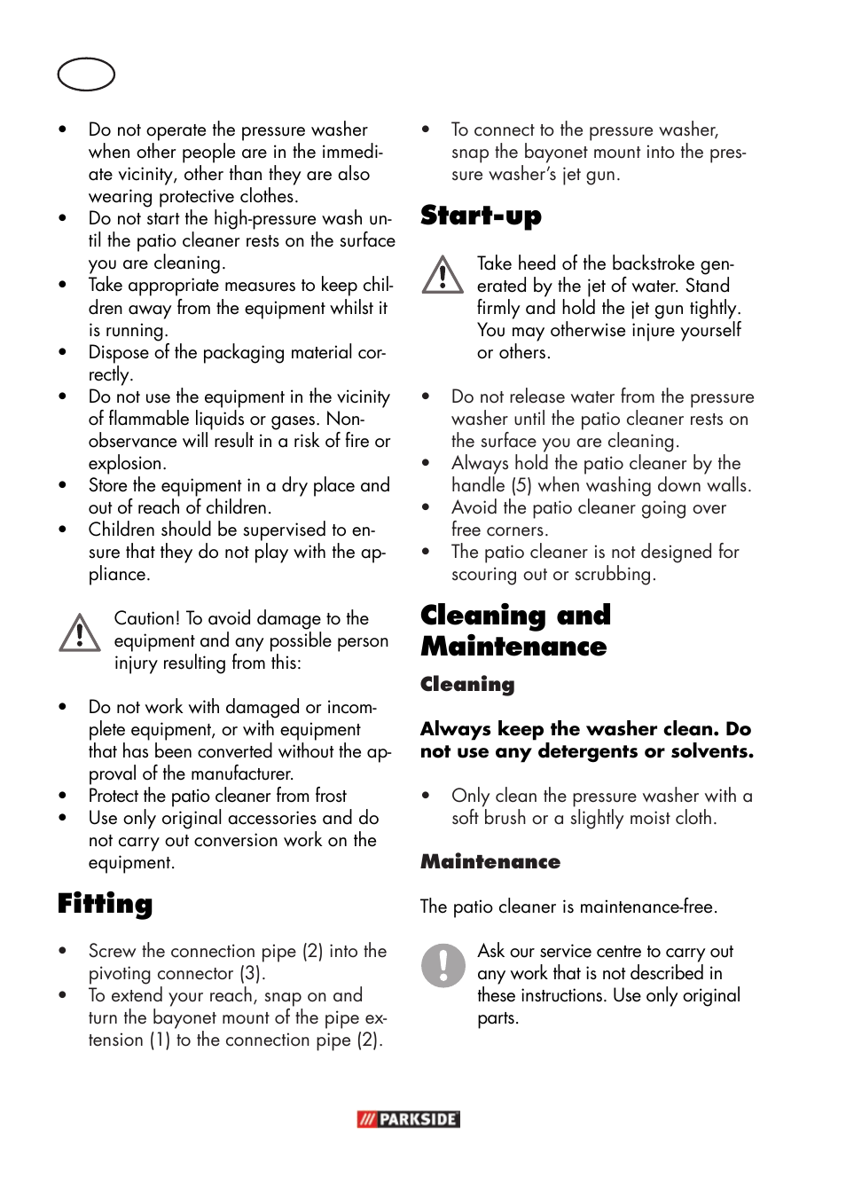 Fitting, Start-up, Cleaning and maintenance | Parkside PFR 30 A1 User Manual | Page 6 / 38