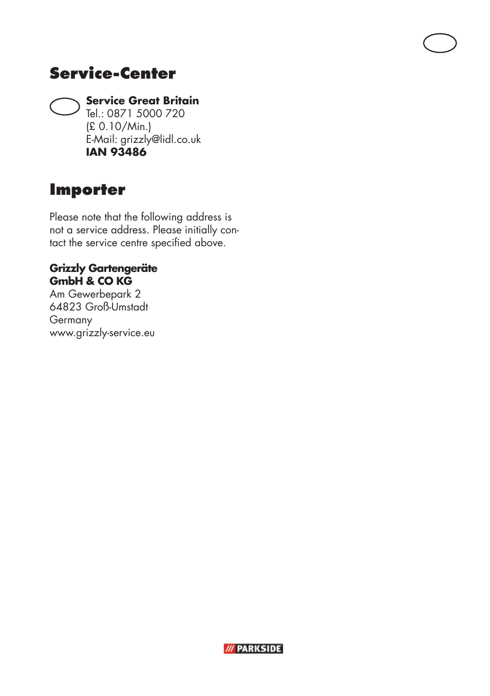 Service-center, Importer | Parkside PFR 30 A1 User Manual | Page 9 / 38