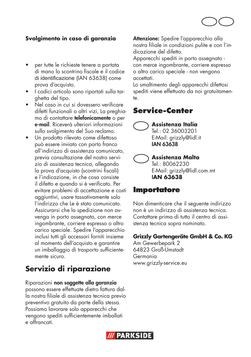 Servizio di riparazione, Service-center, Importatore | It mt it mt | Parkside PHD 100 D2 User Manual | Page 27 / 72