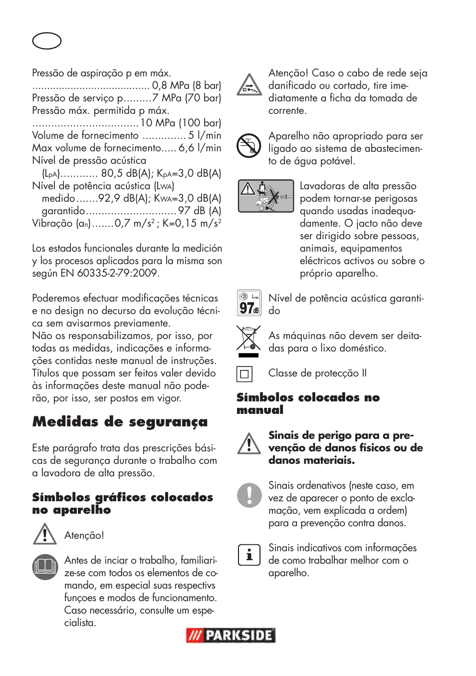 Medidas de segurança | Parkside PHD 100 D2 User Manual | Page 30 / 72