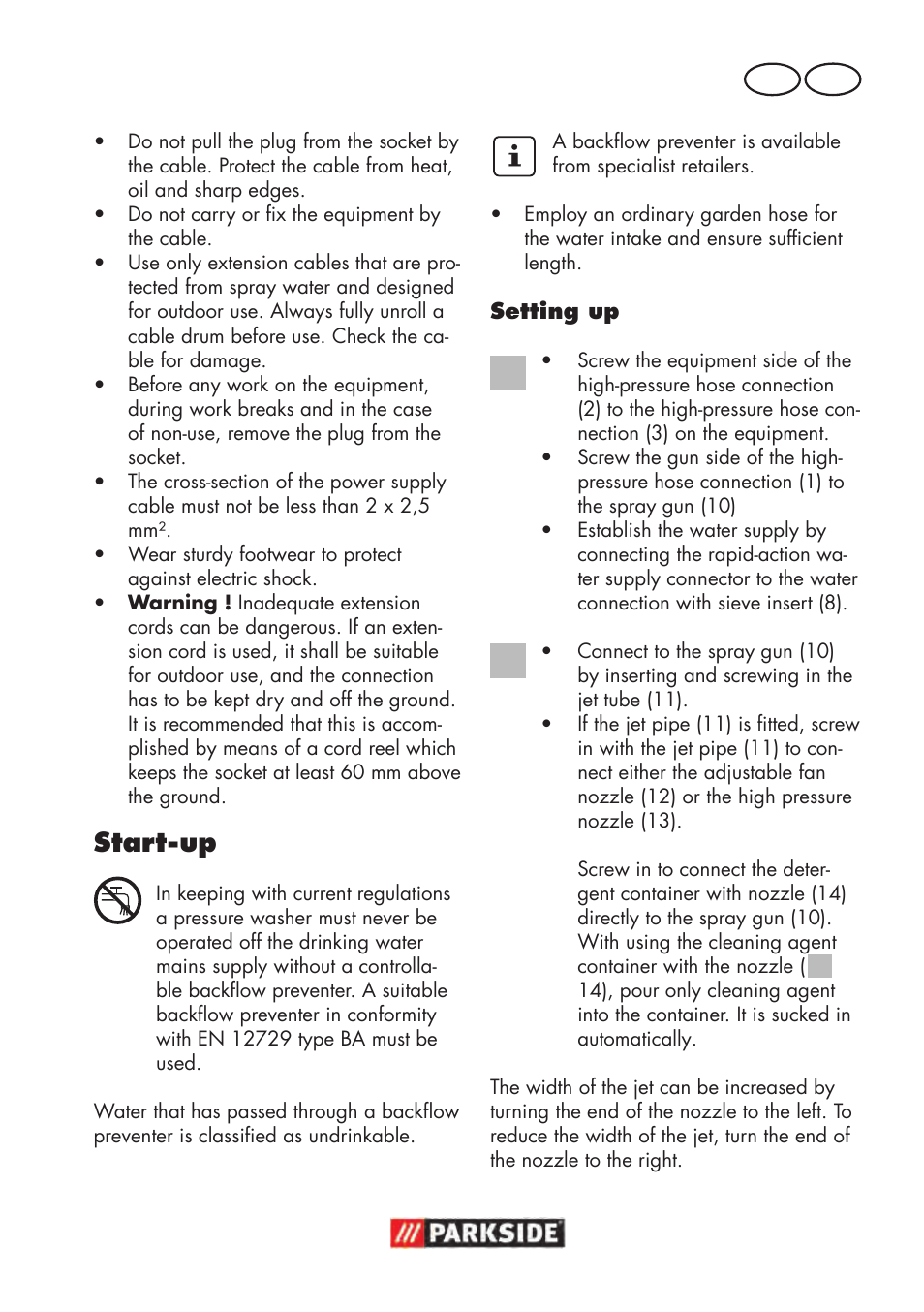 Start-up, Mt gb | Parkside PHD 100 D2 User Manual | Page 45 / 72