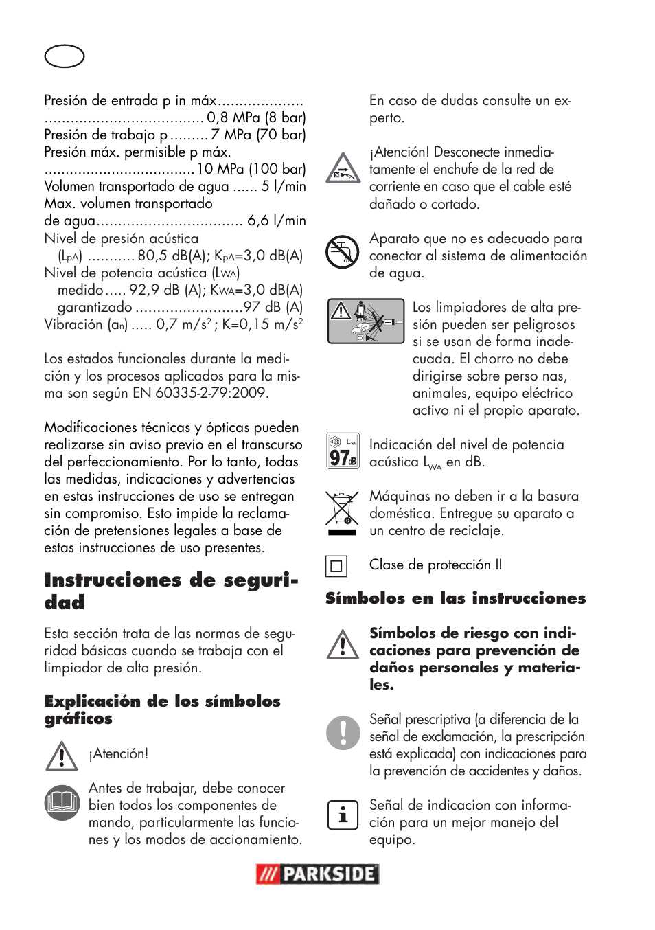 Instrucciones de seguri- dad | Parkside PHD 100 D2 User Manual | Page 6 / 72