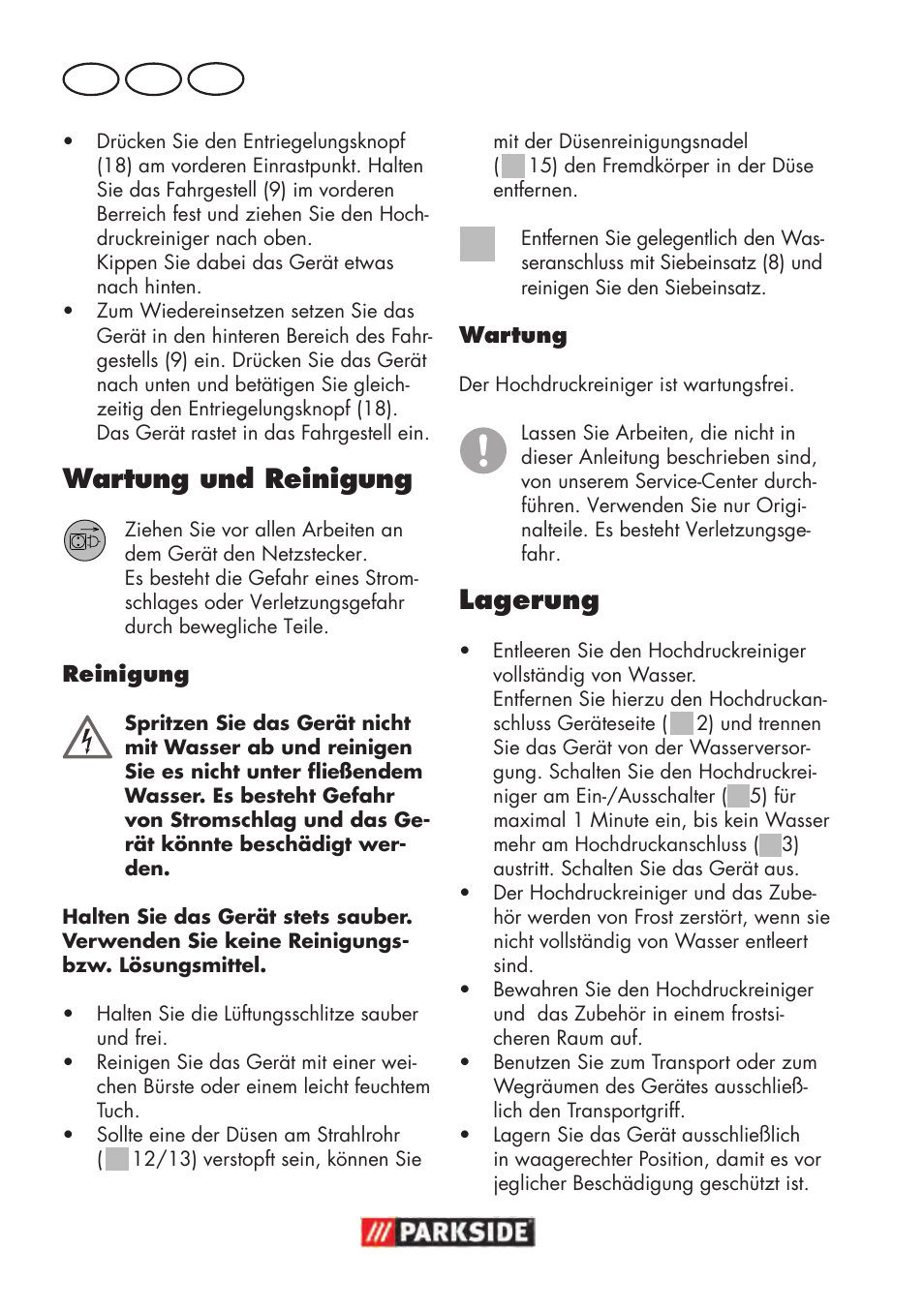 Wartung und reinigung, Lagerung, De at ch | Parkside PHD 100 D2 User Manual | Page 60 / 72