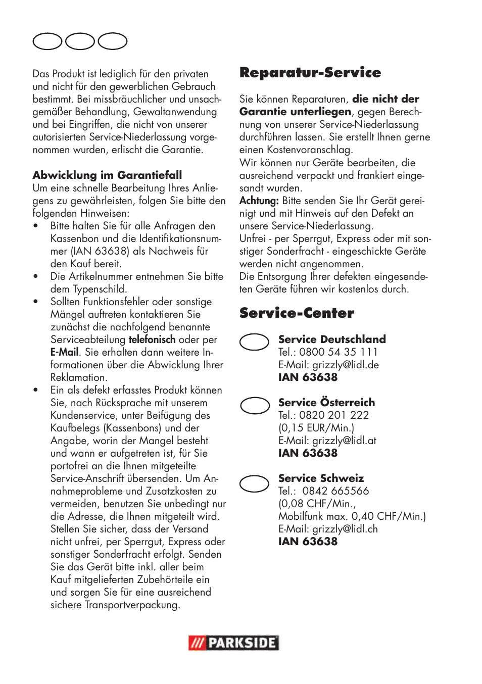 Reparatur-service, Service-center, De at ch | De at | Parkside PHD 100 D2 User Manual | Page 62 / 72