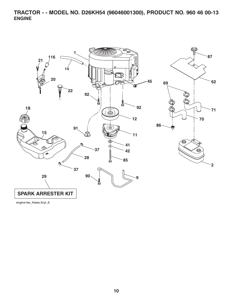 Engine, Spark arrester kit | Dixon D26KH54 User Manual | Page 10 / 20