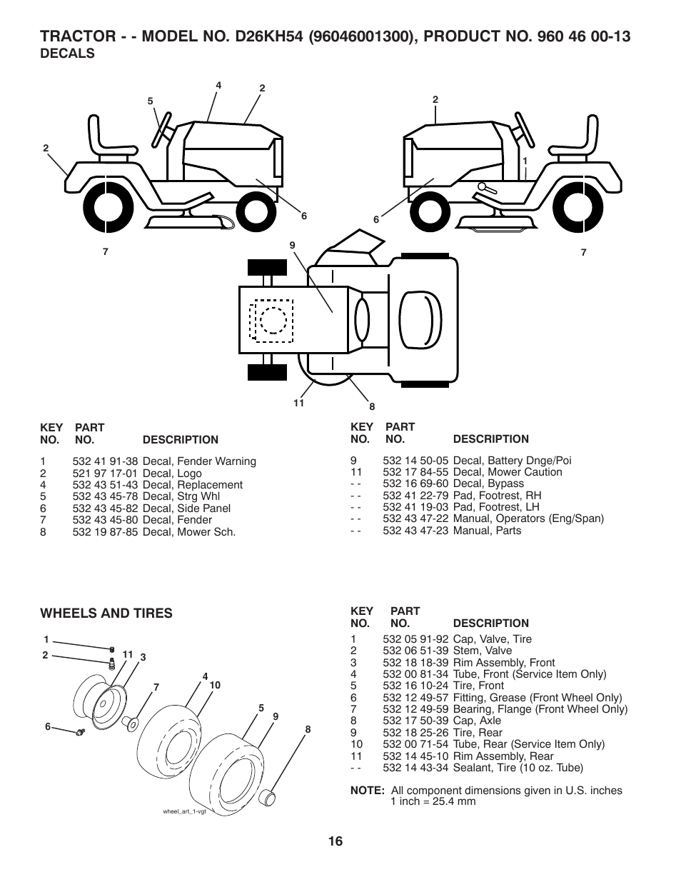 Decals, Wheels and tires | Dixon D26KH54 User Manual | Page 16 / 20