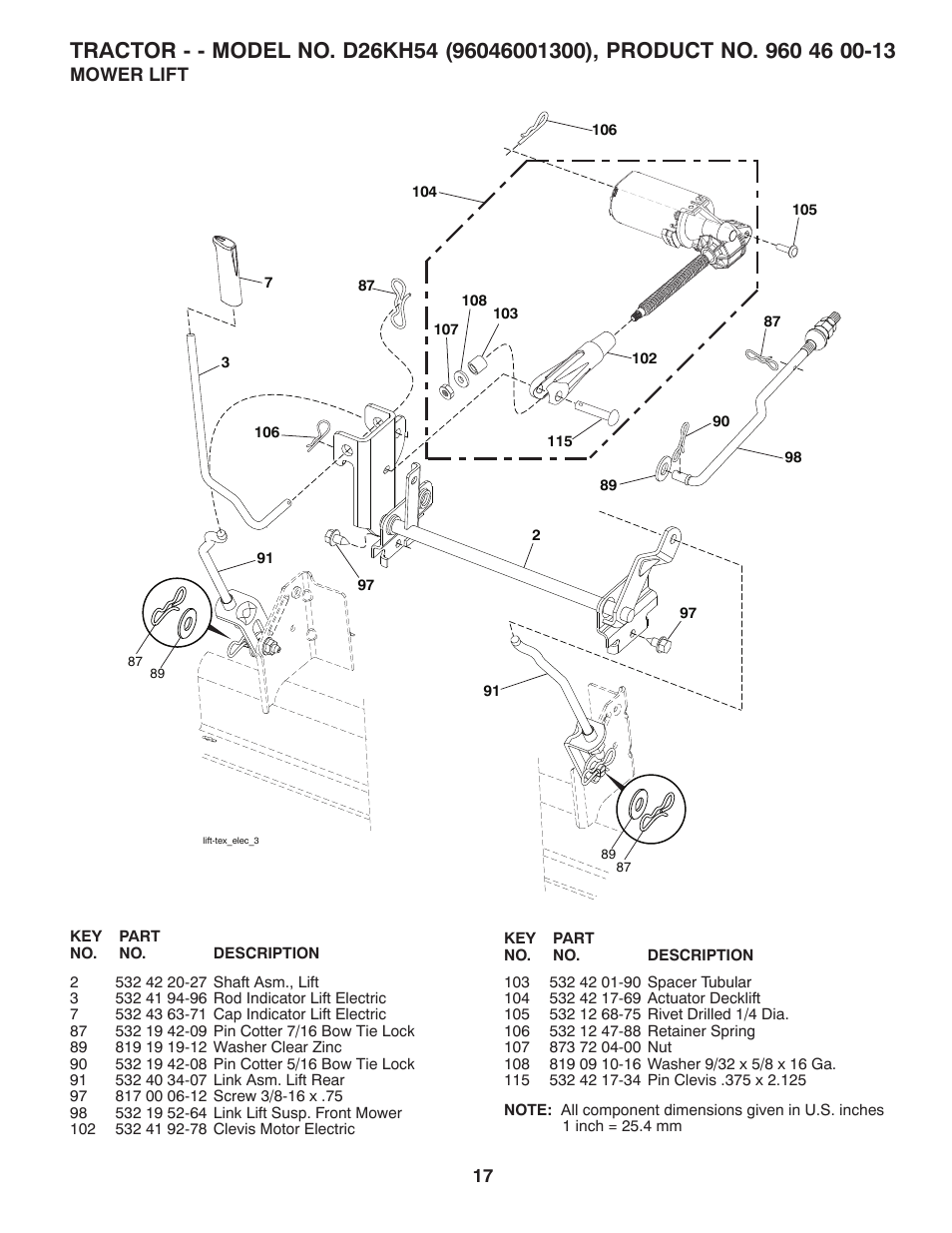 Mower lift | Dixon D26KH54 User Manual | Page 17 / 20