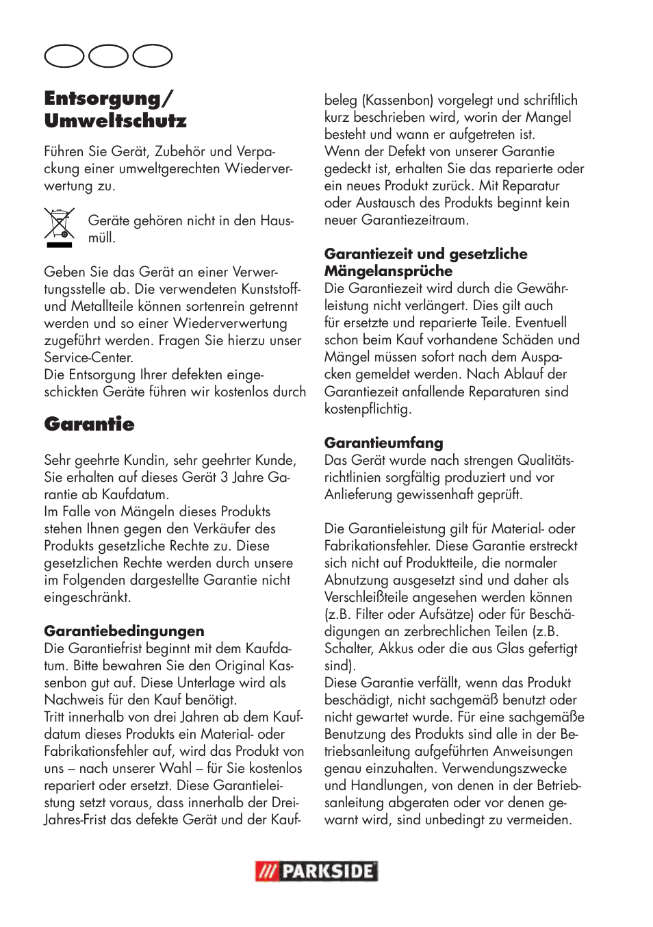 Entsorgung/ umweltschutz, Garantie, De at ch | Parkside PHD 100 D2 User Manual | Page 26 / 48