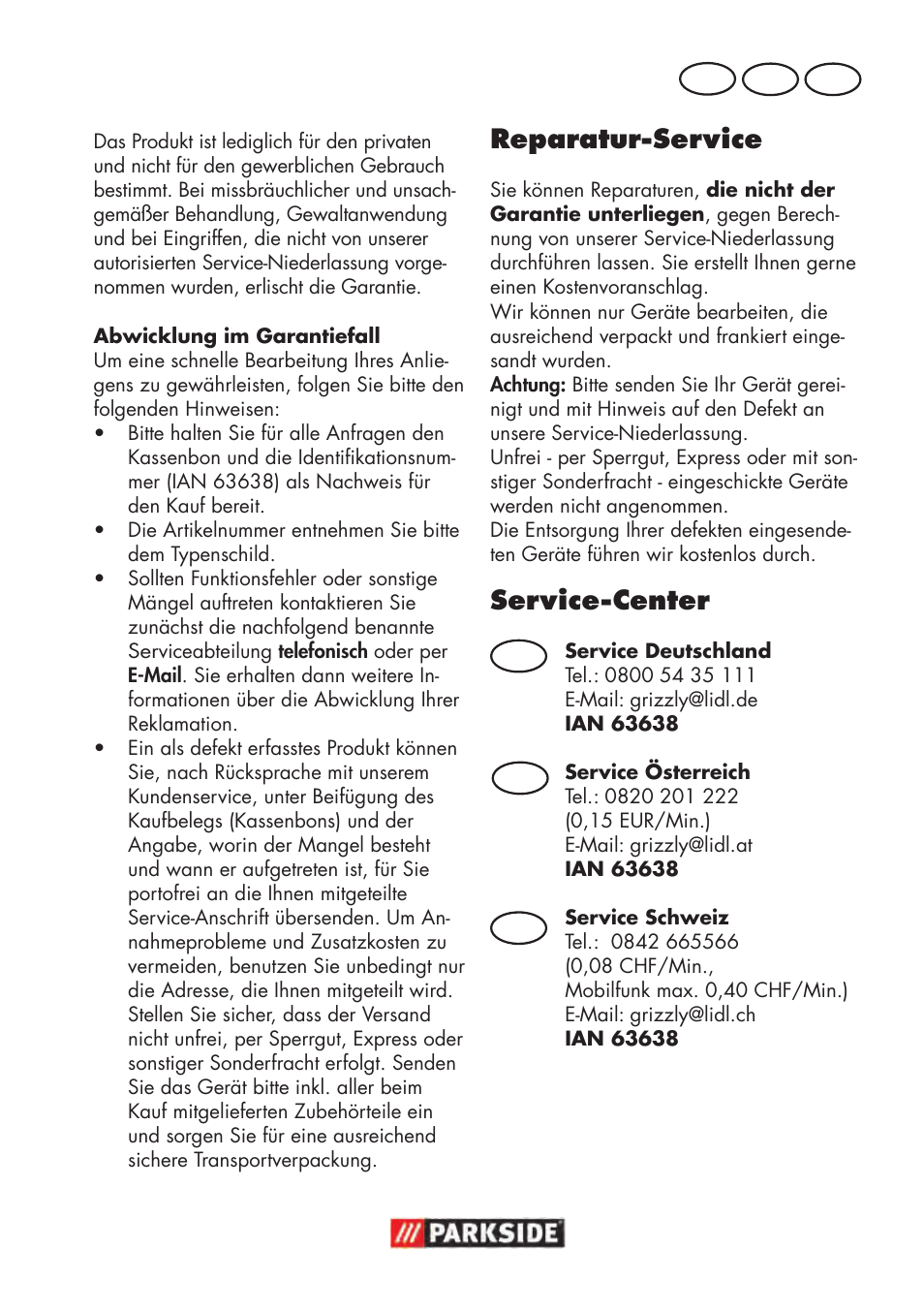 Reparatur-service, Service-center, At ch de | De at | Parkside PHD 100 D2 User Manual | Page 27 / 48