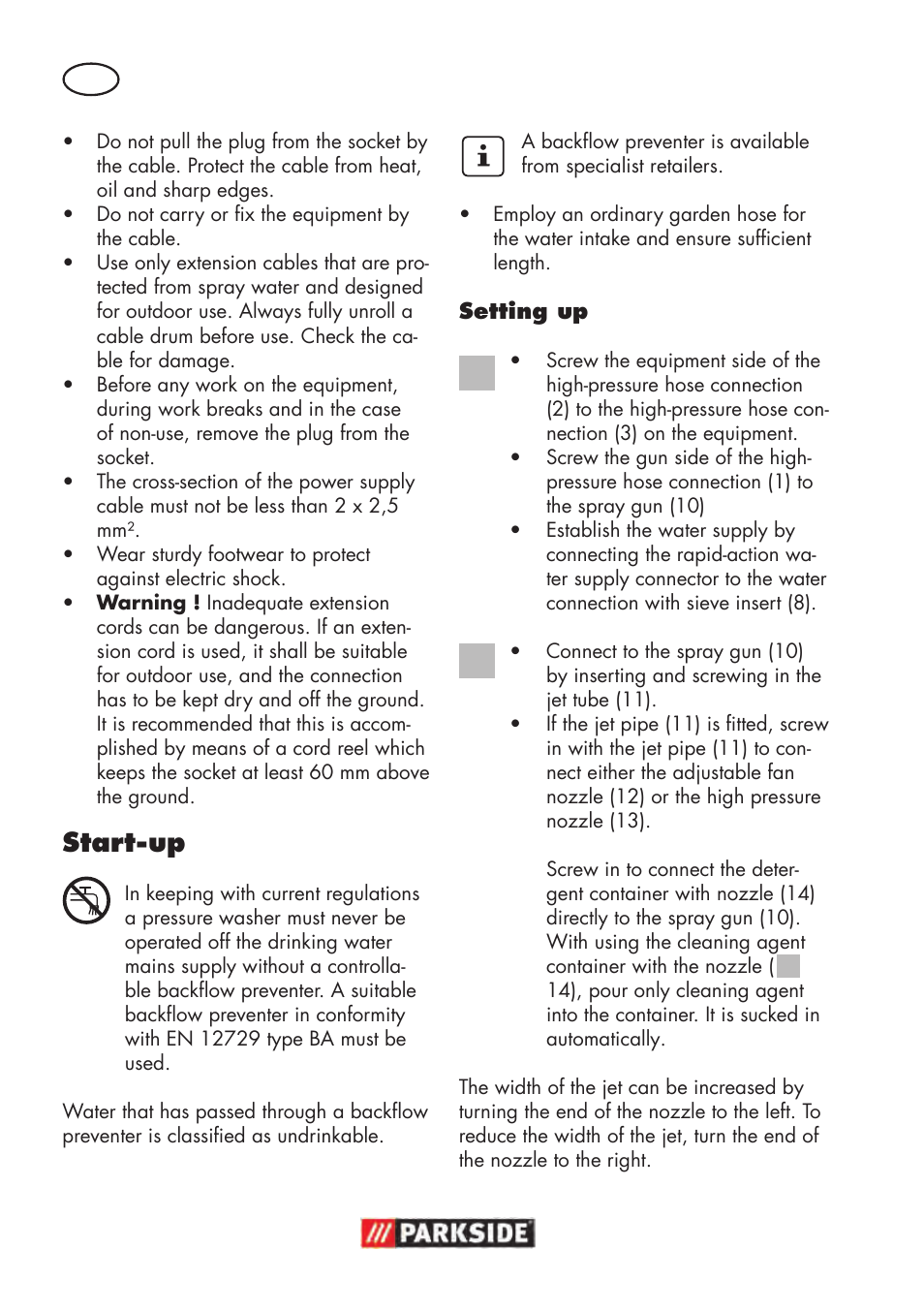 Start-up | Parkside PHD 100 D2 User Manual | Page 34 / 48